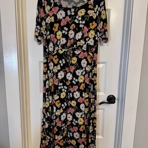 Latched Mama Floral Midi Dress - Black with Pink, Yellow & White Flowers